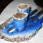 zestaw porcelanowy wypalany w technice raku wyk. Dorota Kunecka
